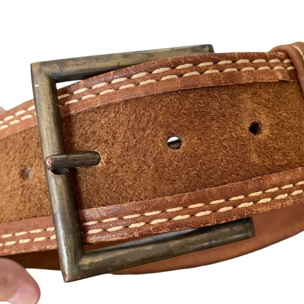 Vintage Jeans West USA made Unisex Brown Steerhide Leather Suede Belt size 30